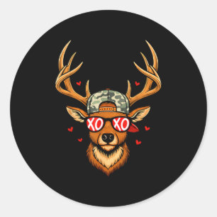 Sticker Rond Xoxo valentine buck camo cerf rétro chasse garçons