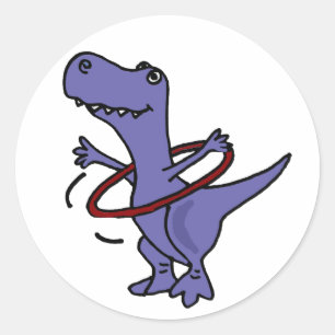 Sticker Rond XX- Dinosaure T-rex amusant avec Hula Hoop