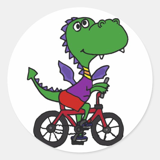 Sticker Rond XX- Drôle dragon vélo d'équitation (Devant)