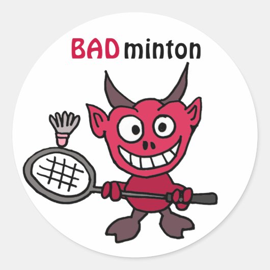 Sticker Rond XY - Devil Jouer BADminton Cartoon (Devant)