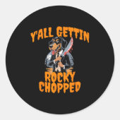 Sticker Rond Y’all Gettin Rocky haché Tennessee Halloween Cos (Devant)