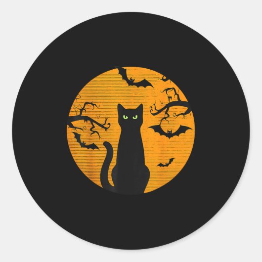 Sticker Rond Y Christmas Cat Costume Retro Cat Moon Black Cat (Devant)