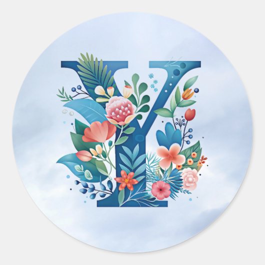 Sticker Rond Y monogramme beau design floral (Devant)