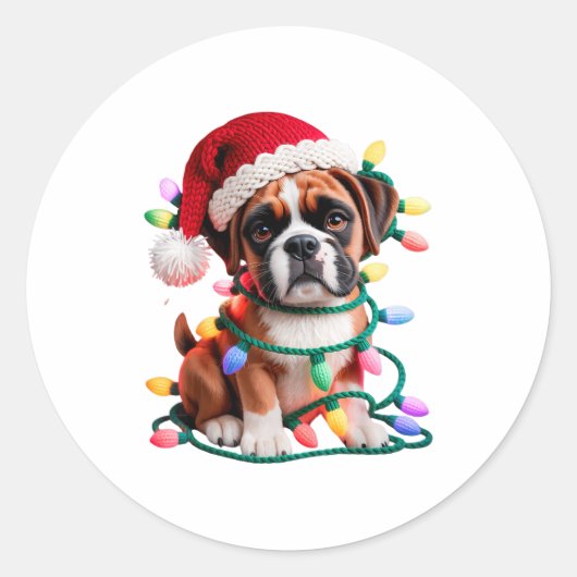 Sticker Rond Yarn Boxer Dog Sewing Knitting Crocheting Christma (Devant)