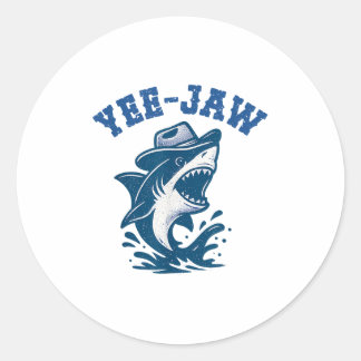 Sticker Rond Yee-jaw Shark Funny Cowboy Requin Humour Western C