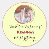 Sticker Rond Yellow Baby Girl/Boy Thank You Birthday (Devant)