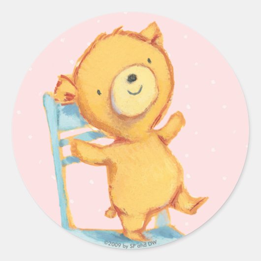 Sticker Rond Yellow Bear Dance and Plays on Chair (Devant)
