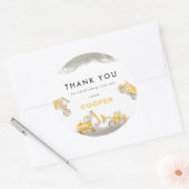 Sticker Rond Yellow Construction Trucks Birthday Thank You (Enveloppe)