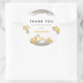 Sticker Rond Yellow Construction Trucks Birthday Thank You (Sac)