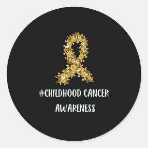Sticker Rond Yellow Flower Ribbon Childhood Cancer Awareness