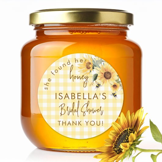 Sticker Rond Yellow Gingham She Found Her Honey Bridal Shower