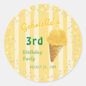 Sticker Rond Yellow Ice Cream Sprinkle Summer Birthday Party (Devant)