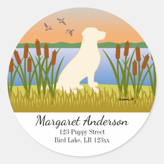 Sticker Rond Yellow Labrador Bird Dog Sunset Adresse (Devant)