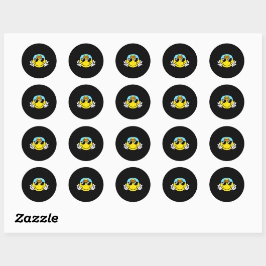Sticker Rond Yellow Smile Face Cute Checkered Peace Smiling Hap (Feuille)