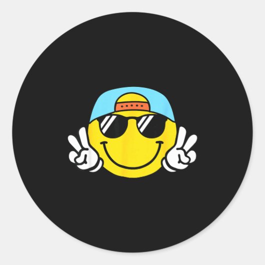 Sticker Rond Yellow Smile Face Cute Checkered Peace Smiling Hap (Devant)