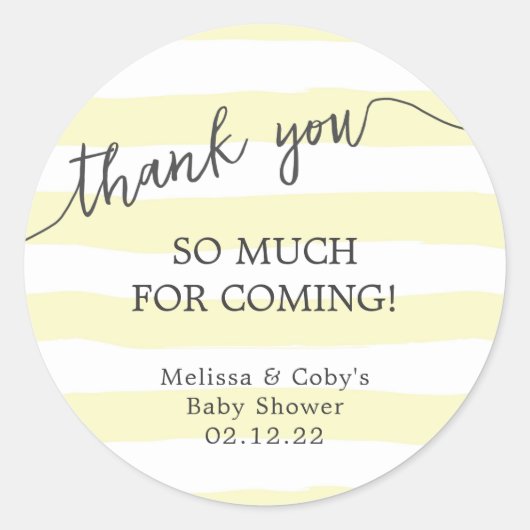 Sticker Rond Yellow Stripes baby shower merci pour (Devant)