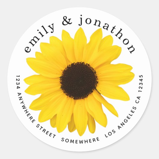 Sticker Rond Yellow Sunflower Names Adresse de retour (Devant)