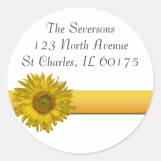 Sticker Rond Yellow Sunflower Stripe Adresse de retour (Devant)