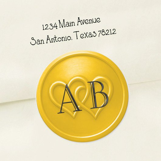 Sticker Rond Yellow Two Hearts Intertwined Wedding Black