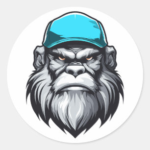 Sticker Rond Yeti Sasquatch Gris Grandpa Bigfoot