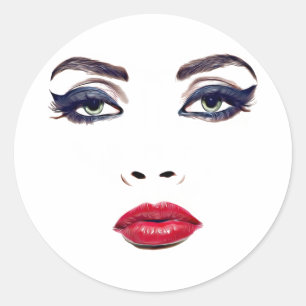 Sticker Rond Yeux verts Lèvres rouges Femme Face Maquillage ori