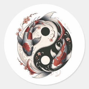 Sticker Rond Yin et Yang poissons Koi japonais
