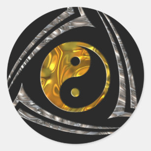 Sticker Rond Yin et Yang/tribal - noir de l'argent d'or