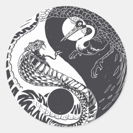 Sticker Rond Yin Yang Animal Art, Snake vs Bird (Devant)