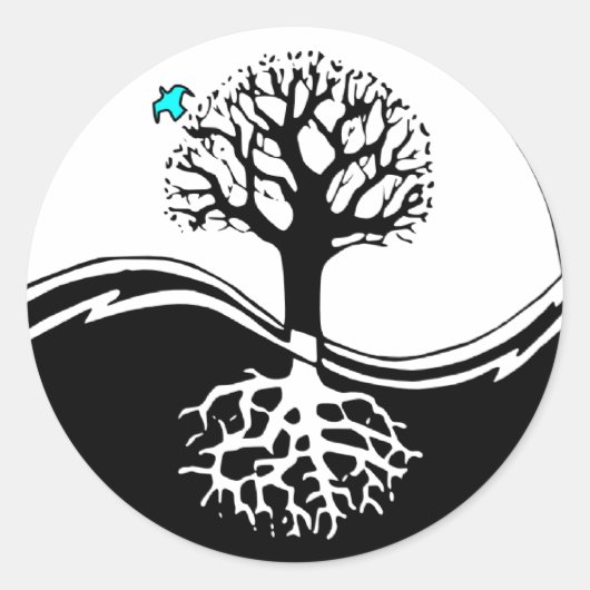 Sticker Rond Yin Yang Arbre De Vie Noir & Blanc (Devant)