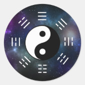Sticker Rond Yin Yang avec Symboles de trigramme Bagua I-Ching (Devant)