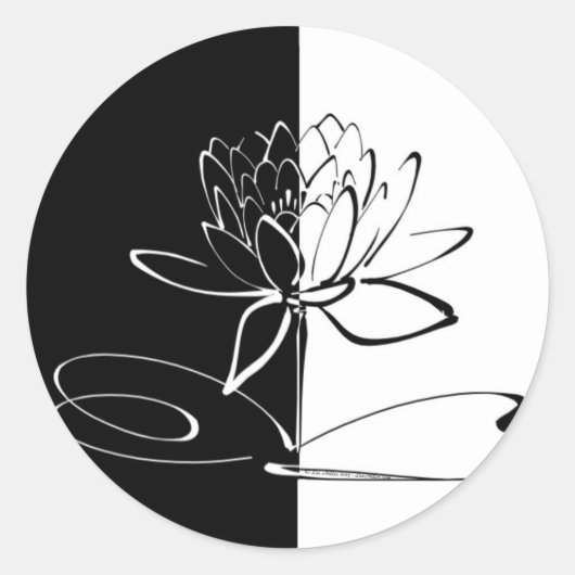 Sticker Rond Yin Yang Black Lotus Blossom (Devant)
