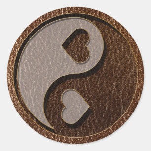 Sticker Rond Yin Yang Coeur en cuir