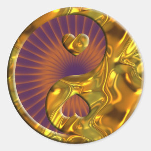 Sticker Rond Yin & Yang / Coeurs or brillance orange
