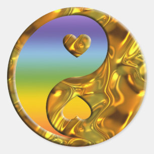 Sticker Rond Yin & Yang / Coeurs or couleur chakren