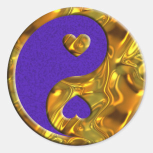 Sticker Rond Yin & Yang / Cœurs or éclaboussure violette