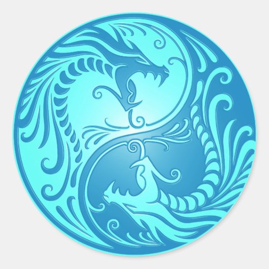 Sticker Rond Yin Yang Dragons, bleu clair (Devant)