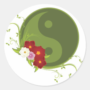 Sticker Rond Yin Yang et les fleurs