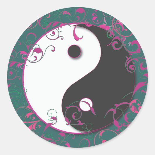 Sticker Rond Yin & Yang Floral Design (Devant)