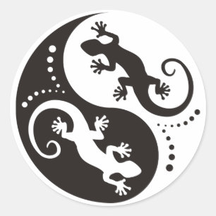 Sticker Rond YIN & YANG Geckos black + your background & idea