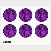 Sticker Rond Yin Yang Kittens violet et noir (Feuille)
