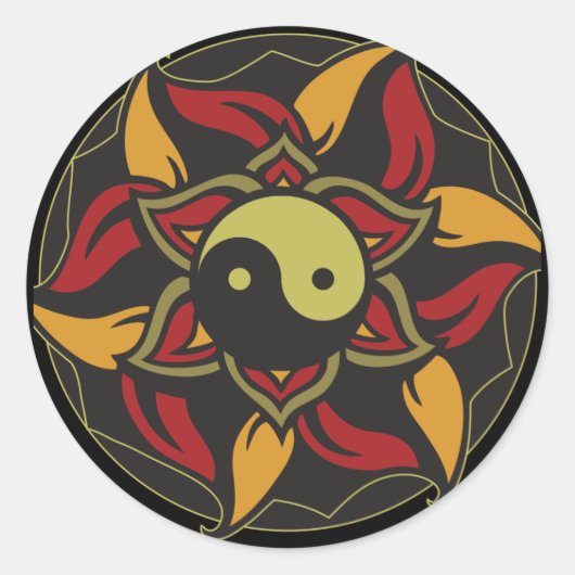 Sticker Rond Yin Yang Lotus en floraison (Devant)