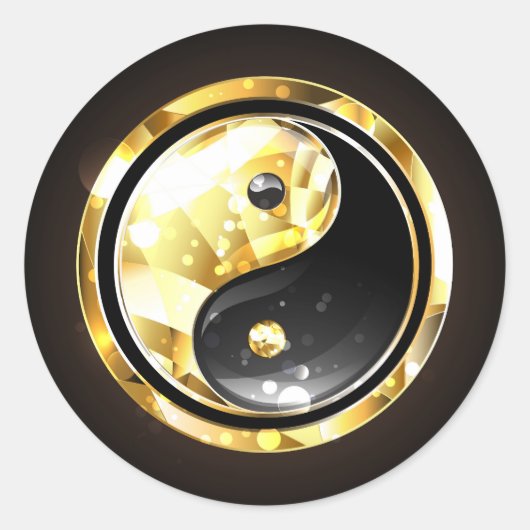 Sticker Rond Yin Yang or sur noir (Devant)