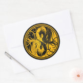 Sticker Rond Yin Yang Phoenix jaune et noir (Enveloppe)