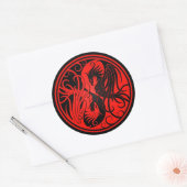 Sticker Rond Yin Yang Phoenix rouge et noir (Enveloppe)