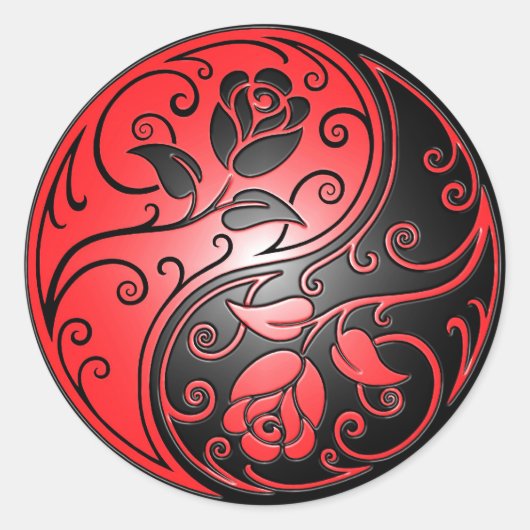 Sticker Rond Yin Yang Roses, rouge et noir (Devant)