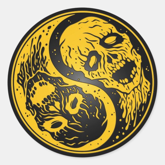 Sticker Rond Yin Yang Zombies Jaune et Noir (Devant)
