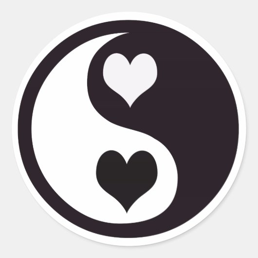 Sticker Rond Ying et Yang Coeurs noir et blanc (Devant)