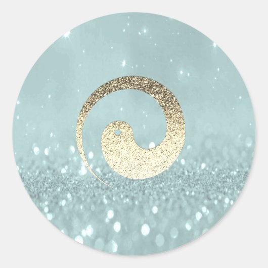 Sticker Rond Ying Yang Symbol Balance Turquoise Gold Pace Spiri (Devant)