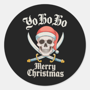 Sticker Rond Yo Ho Joyeux Noël Pirate Noël Fête du crâne