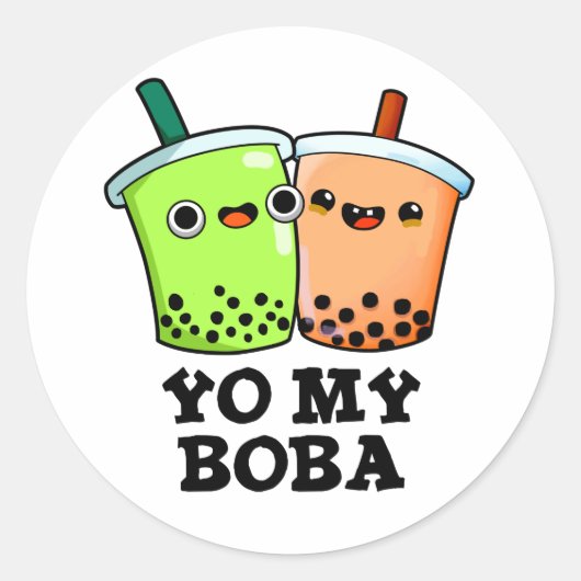 Sticker Rond Yo My Boba Drôle Boba Tea Pun (Devant)